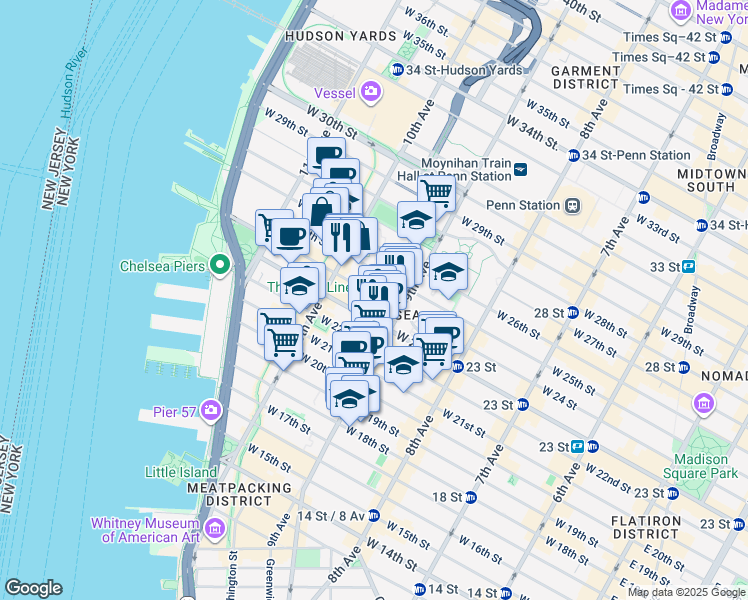 map of restaurants, bars, coffee shops, grocery stores, and more near in New York