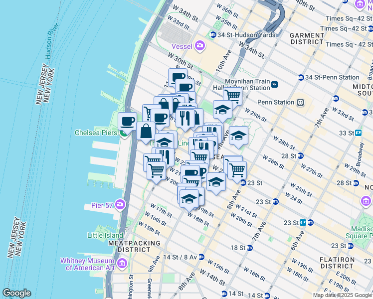 map of restaurants, bars, coffee shops, grocery stores, and more near in New York