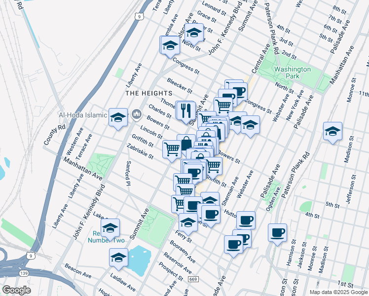 map of restaurants, bars, coffee shops, grocery stores, and more near in Jersey City