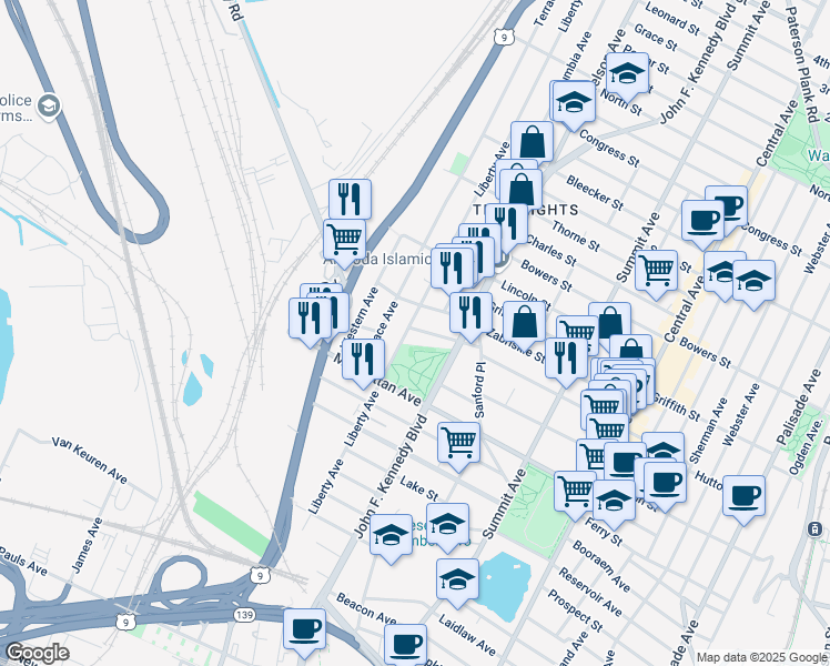 map of restaurants, bars, coffee shops, grocery stores, and more near 271 Hutton Street in Jersey City
