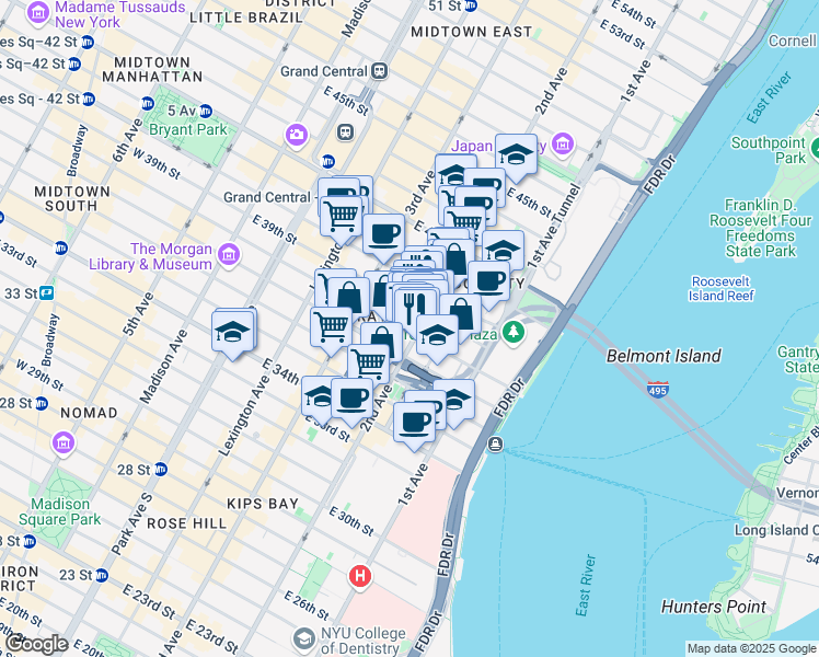 map of restaurants, bars, coffee shops, grocery stores, and more near in New York
