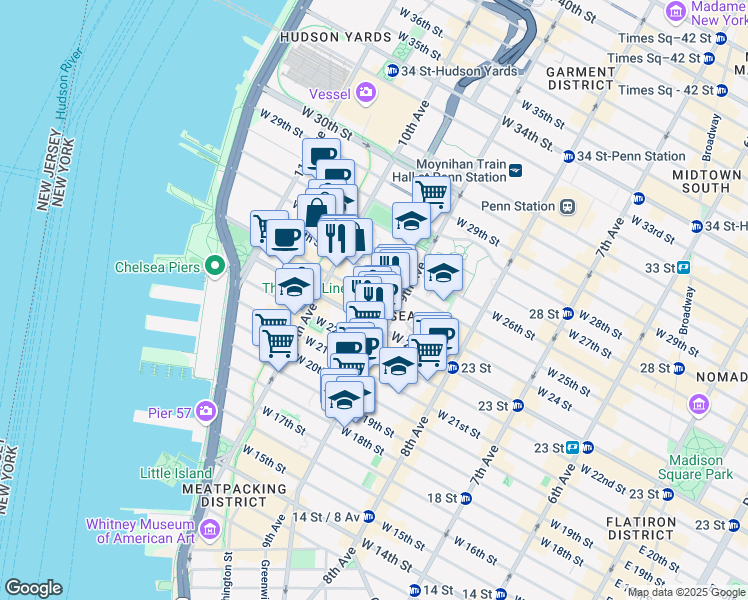 map of restaurants, bars, coffee shops, grocery stores, and more near in New York