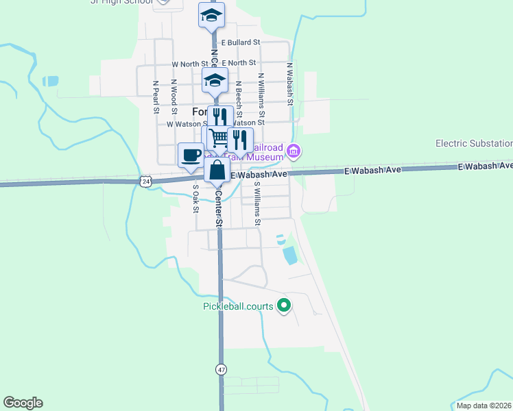 map of restaurants, bars, coffee shops, grocery stores, and more near in Forrest