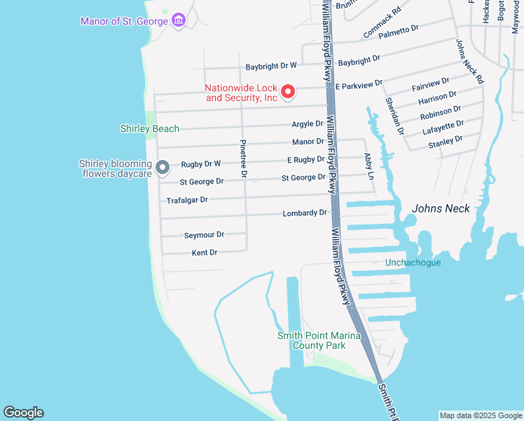 map of restaurants, bars, coffee shops, grocery stores, and more near 63 Lombardy Drive in Shirley