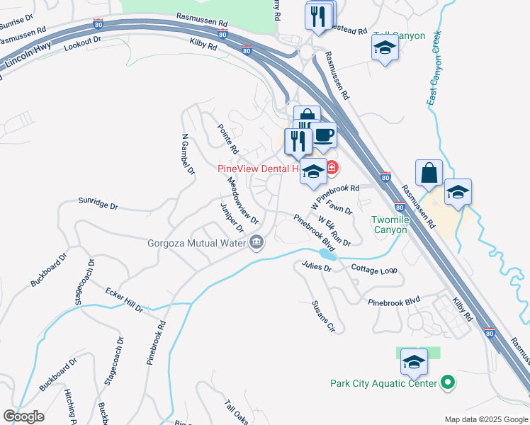 map of restaurants, bars, coffee shops, grocery stores, and more near 7993 Summerhill Drive in Park City