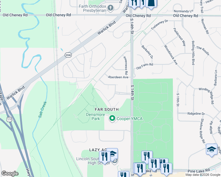 map of restaurants, bars, coffee shops, grocery stores, and more near 6410 White Dove Circle in Lincoln