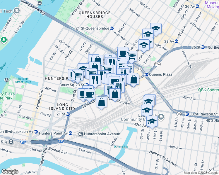 map of restaurants, bars, coffee shops, grocery stores, and more near 3845 44th Drive in Queens