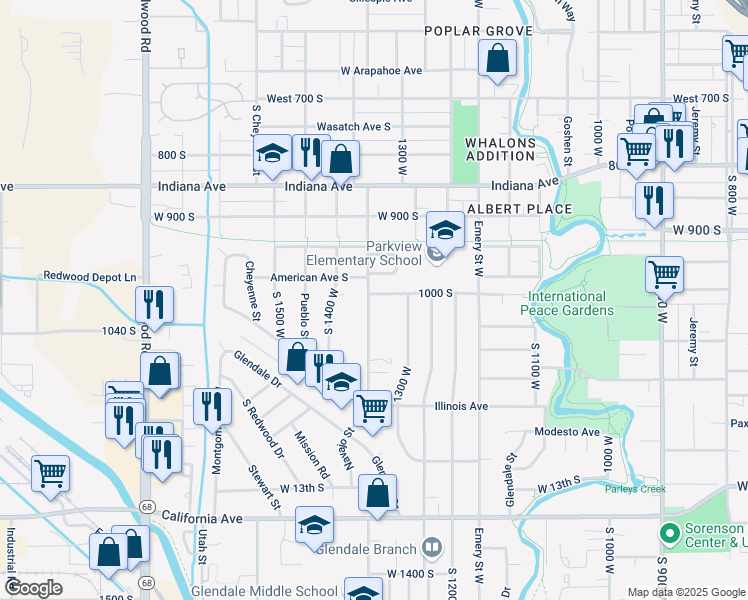 map of restaurants, bars, coffee shops, grocery stores, and more near 1325 West 1000 South in Salt Lake City
