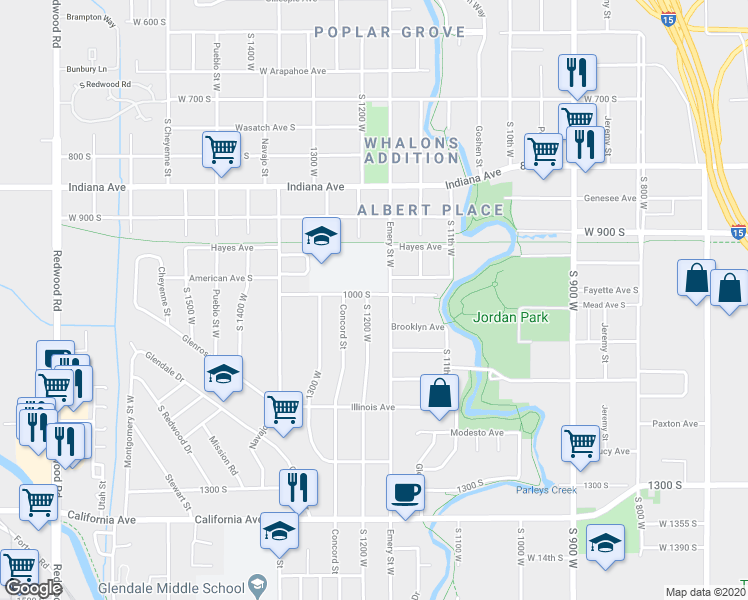 map of restaurants, bars, coffee shops, grocery stores, and more near 1183 West 1000 South in Salt Lake City