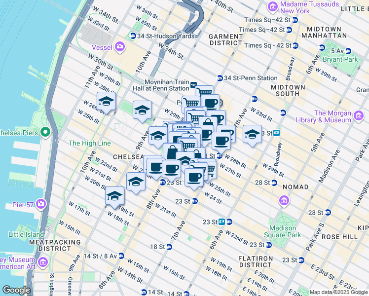 map of restaurants, bars, coffee shops, grocery stores, and more near in New York