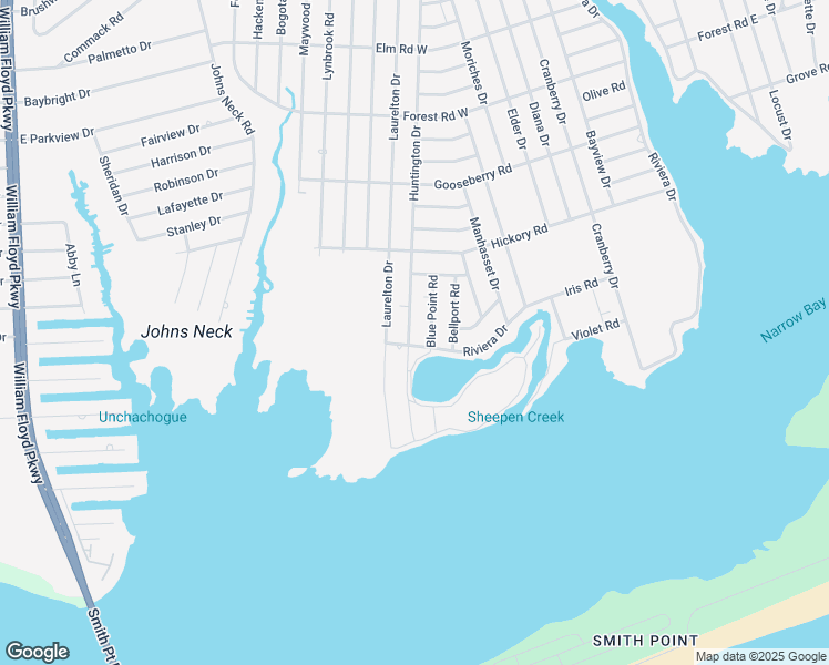 map of restaurants, bars, coffee shops, grocery stores, and more near 45 Huntington Drive in Mastic Beach