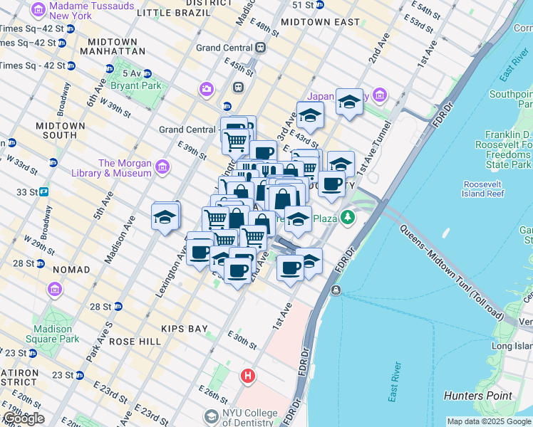map of restaurants, bars, coffee shops, grocery stores, and more near in New York