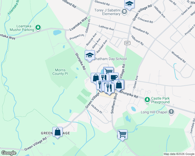 map of restaurants, bars, coffee shops, grocery stores, and more near 2 Sterling Drive in Chatham Township