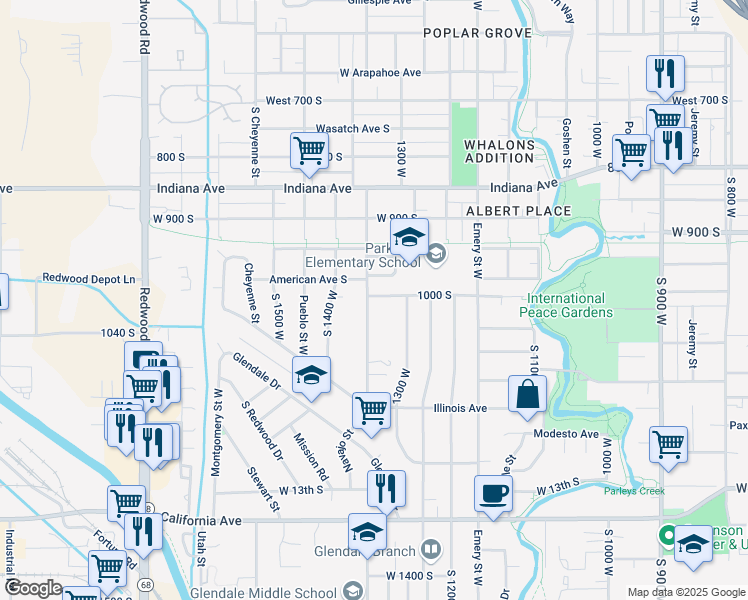 map of restaurants, bars, coffee shops, grocery stores, and more near 1325 West 1000 South in Salt Lake City