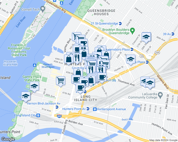 map of restaurants, bars, coffee shops, grocery stores, and more near 44-80 21st Street in Queens