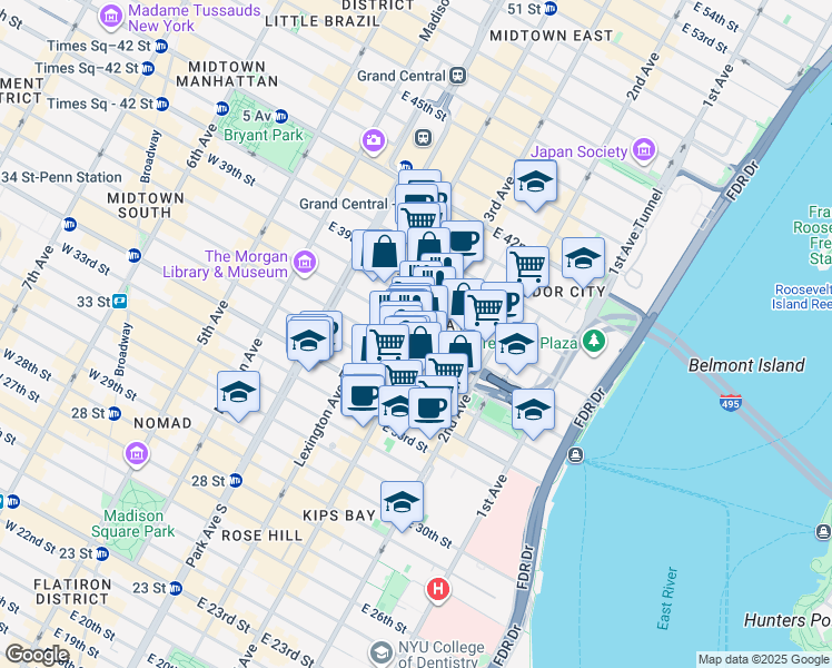 map of restaurants, bars, coffee shops, grocery stores, and more near in New York
