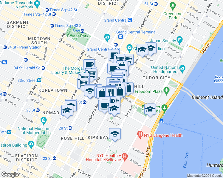 map of restaurants, bars, coffee shops, grocery stores, and more near in New York