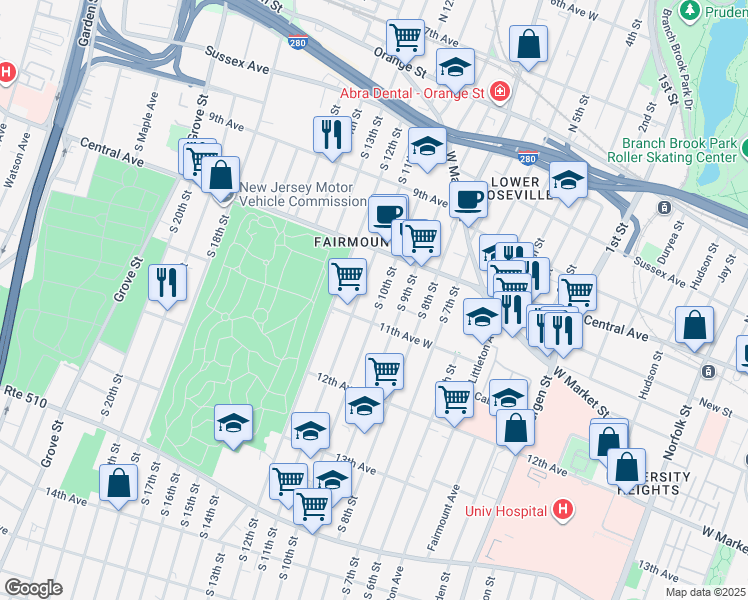 map of restaurants, bars, coffee shops, grocery stores, and more near 161 South 10th Street in Newark