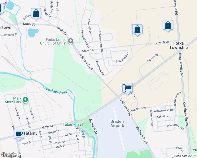 map of restaurants, bars, coffee shops, grocery stores, and more near 4200 Foxwood Circle in Easton