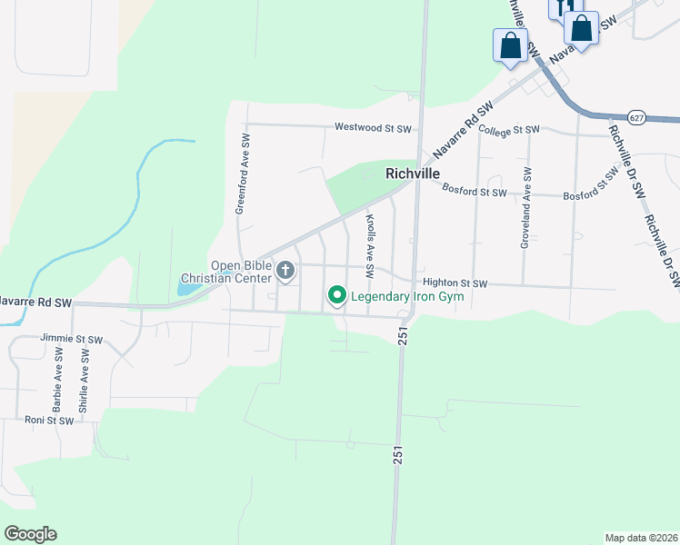 map of restaurants, bars, coffee shops, grocery stores, and more near 6744 Highton Street Southwest in Massillon