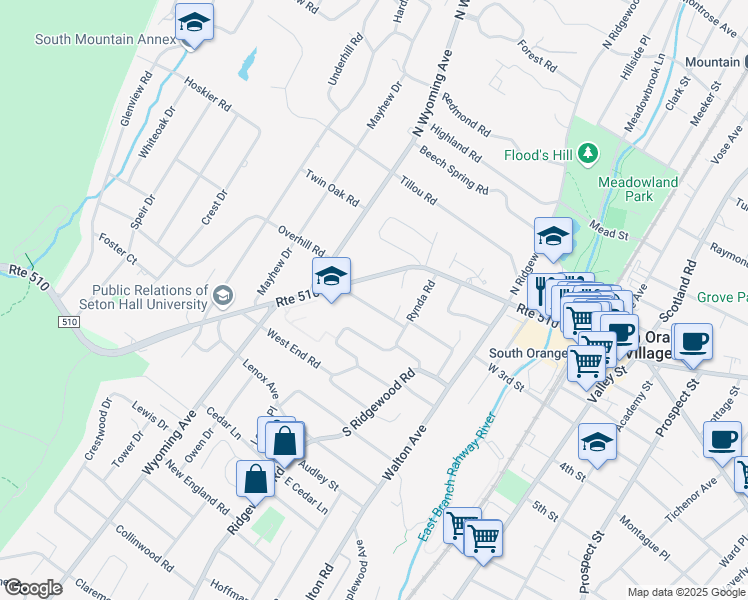map of restaurants, bars, coffee shops, grocery stores, and more near 339 Cumberland Road in South Orange