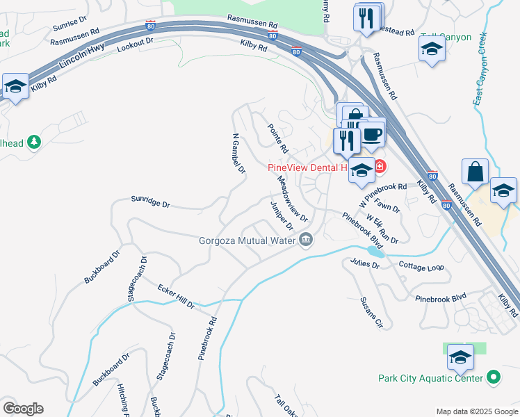map of restaurants, bars, coffee shops, grocery stores, and more near 7970 Boothill Drive in Park City