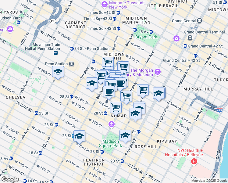 map of restaurants, bars, coffee shops, grocery stores, and more near in New York