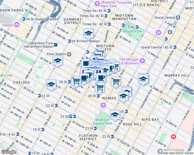 map of restaurants, bars, coffee shops, grocery stores, and more near in New York