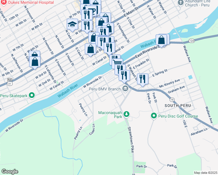 map of restaurants, bars, coffee shops, grocery stores, and more near 274 Armstrong Avenue in Peru