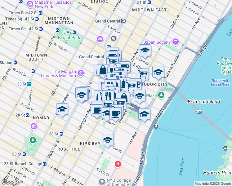 map of restaurants, bars, coffee shops, grocery stores, and more near in New York