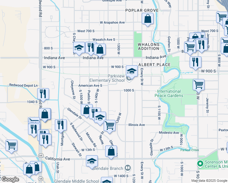 map of restaurants, bars, coffee shops, grocery stores, and more near 1325 West 1000 South in Salt Lake City