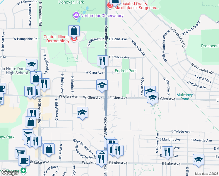 map of restaurants, bars, coffee shops, grocery stores, and more near 100-124 West Northland Avenue in Peoria