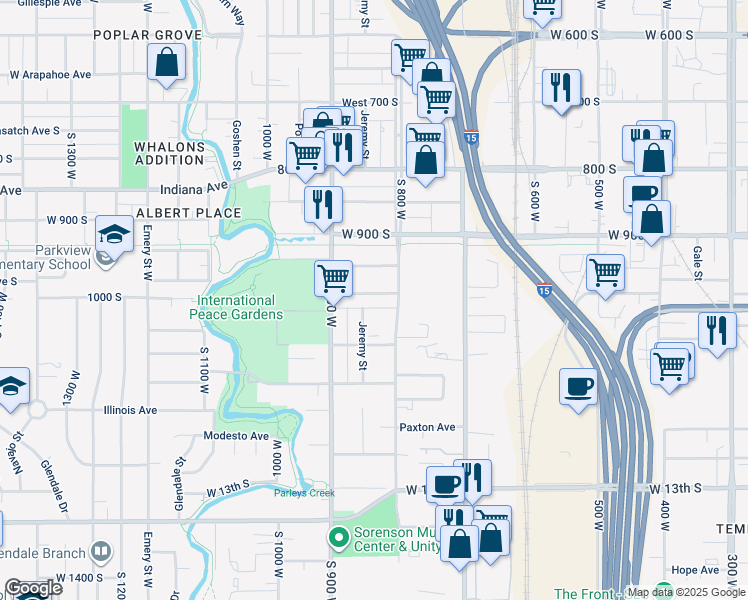 map of restaurants, bars, coffee shops, grocery stores, and more near 837 Fayette Avenue South in Salt Lake City