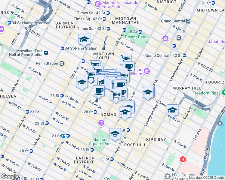 map of restaurants, bars, coffee shops, grocery stores, and more near in New York