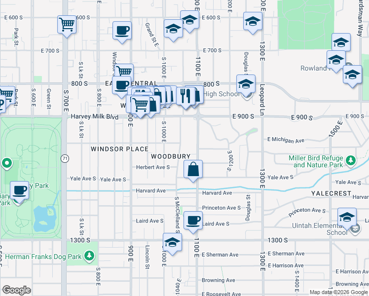 map of restaurants, bars, coffee shops, grocery stores, and more near 993 McClelland Street in Salt Lake City