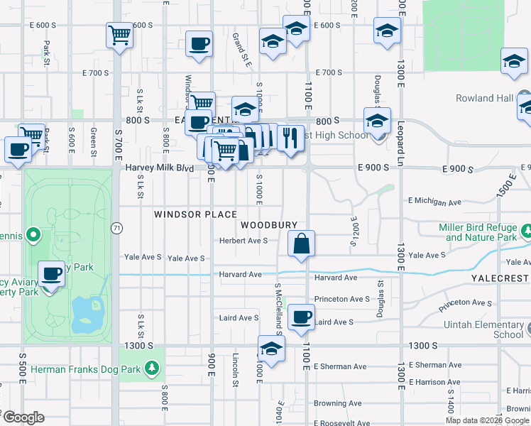 map of restaurants, bars, coffee shops, grocery stores, and more near in Salt Lake City