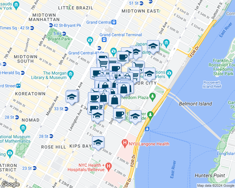 map of restaurants, bars, coffee shops, grocery stores, and more near in New York