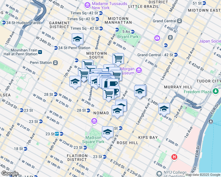 map of restaurants, bars, coffee shops, grocery stores, and more near in New York