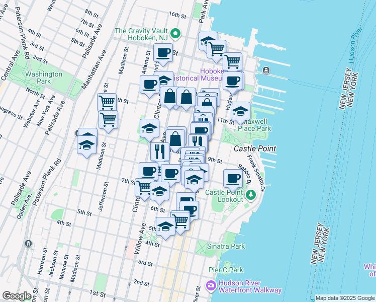 map of restaurants, bars, coffee shops, grocery stores, and more near 167 9th Street in Hoboken