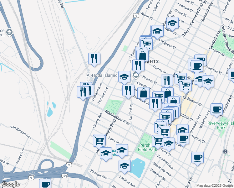 map of restaurants, bars, coffee shops, grocery stores, and more near 271 Hutton Street in Jersey City