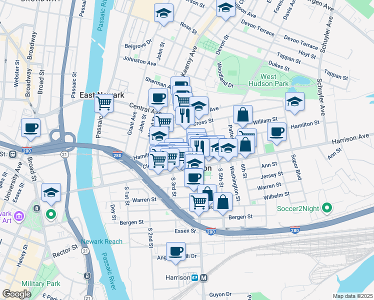 map of restaurants, bars, coffee shops, grocery stores, and more near 336 Cleveland Avenue in Harrison