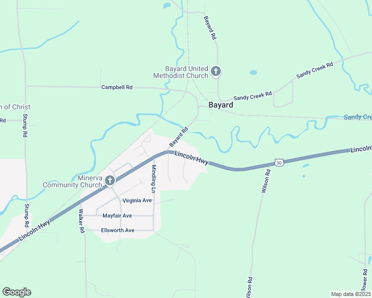 map of restaurants, bars, coffee shops, grocery stores, and more near 23166 U.S. 30 in Minerva