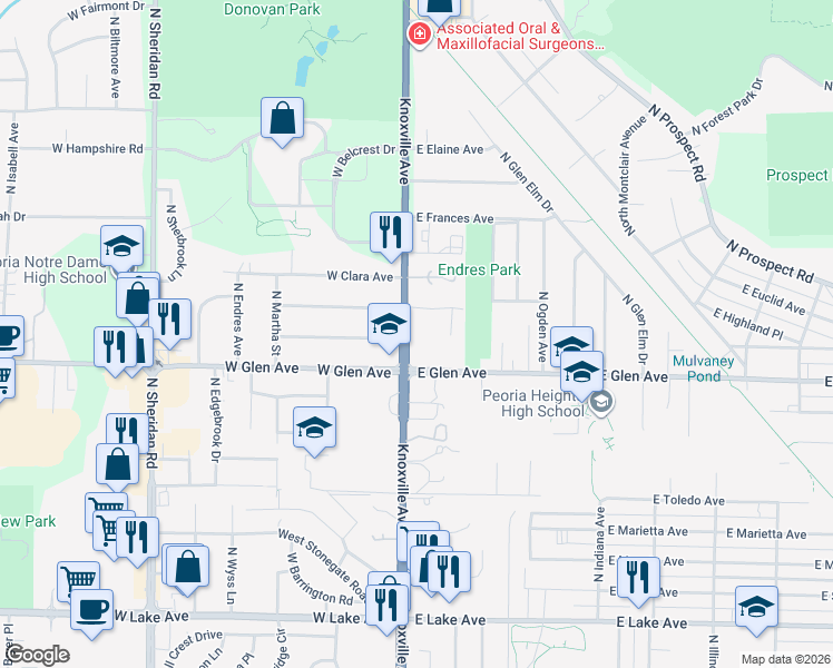 map of restaurants, bars, coffee shops, grocery stores, and more near 100-124 West Northland Avenue in Peoria