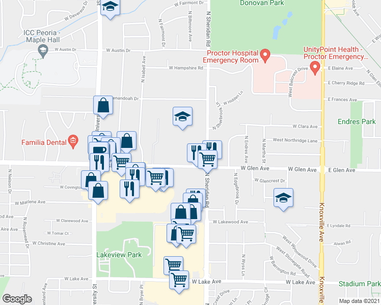 map of restaurants, bars, coffee shops, grocery stores, and more near 4924 North Everts Court in Peoria