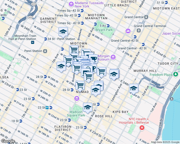 map of restaurants, bars, coffee shops, grocery stores, and more near 330 5th Avenue in New York
