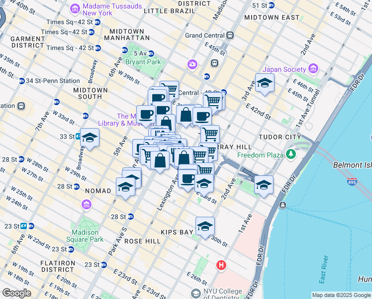 map of restaurants, bars, coffee shops, grocery stores, and more near in New York