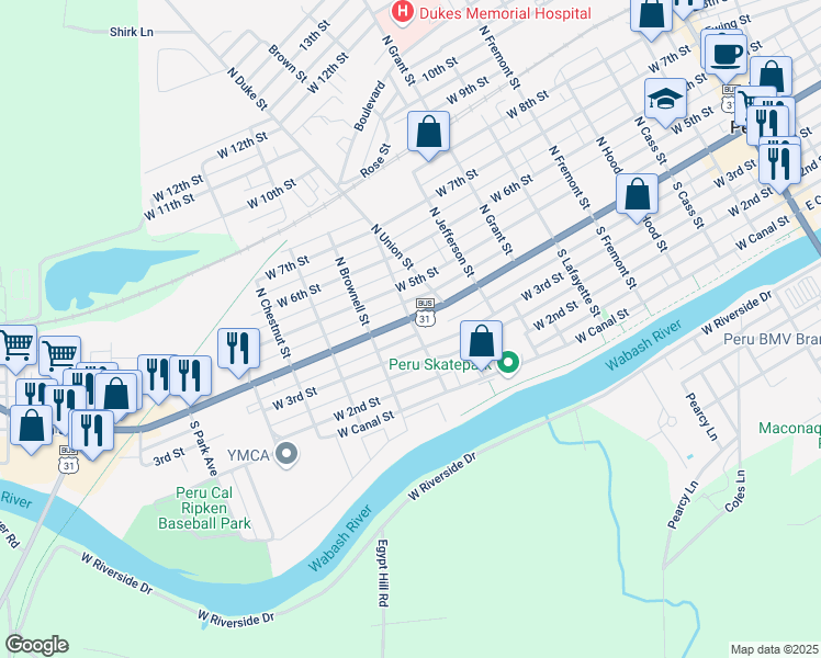 map of restaurants, bars, coffee shops, grocery stores, and more near 452 West 3rd Street in Peru