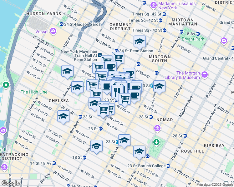 map of restaurants, bars, coffee shops, grocery stores, and more near in New York