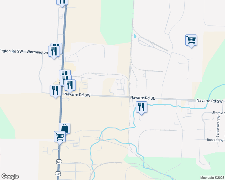 map of restaurants, bars, coffee shops, grocery stores, and more near 8225 Navarre Road Southwest in Massillon