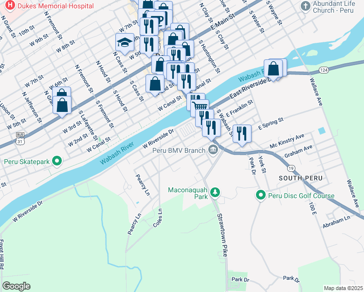 map of restaurants, bars, coffee shops, grocery stores, and more near 274-298 Armstrong Avenue in Peru
